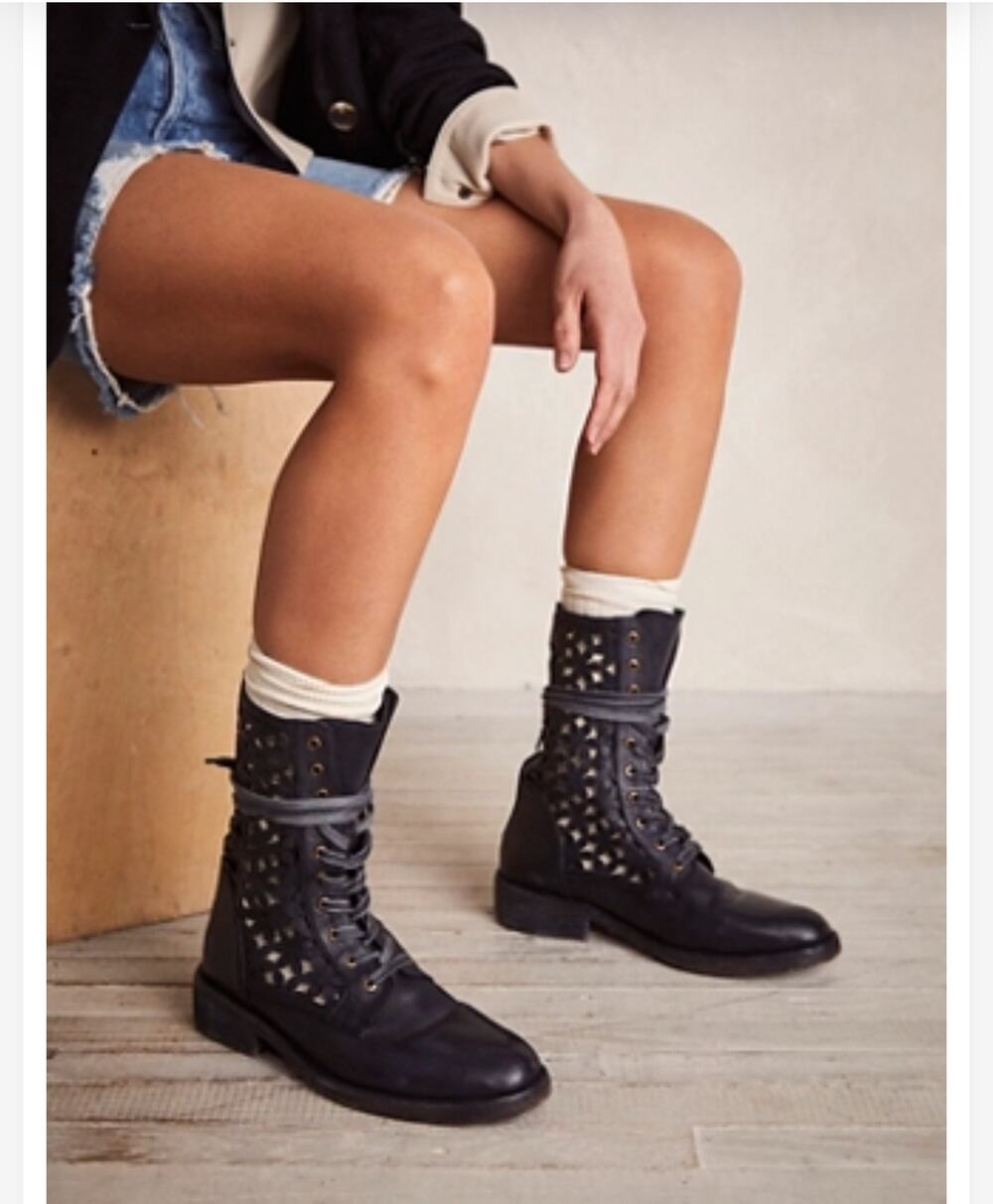Free People Women's Flower Power Lace-Up Boots Black Size EU 40/US 10